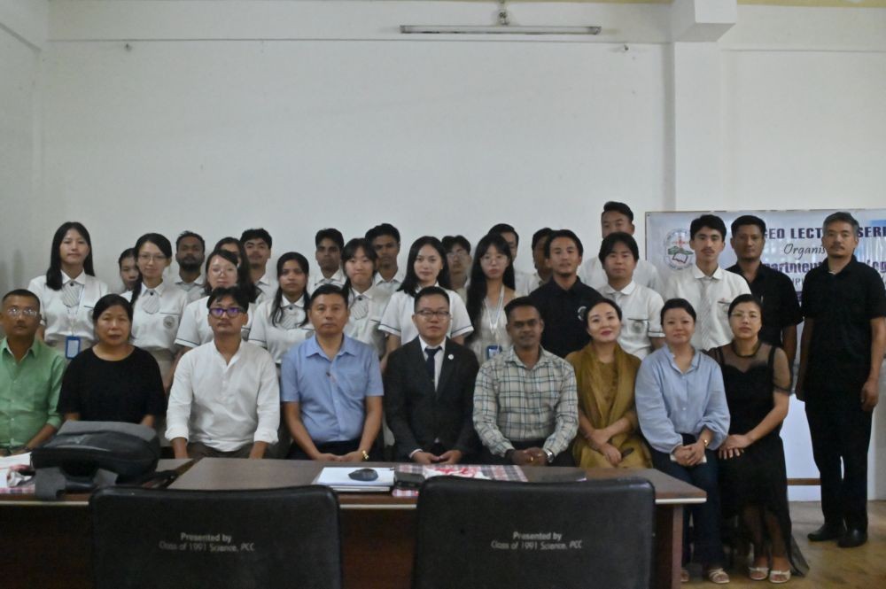 Resource persons along with the students and faculty of PCC during a lecture on environmental challenges held at the UGC Conference Hall of the college in Chümoukedima on October 23.